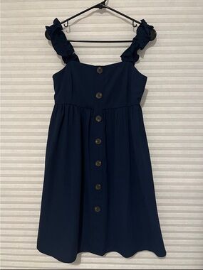 Staccato Navy Ruffled-Strap Button-Front Dress